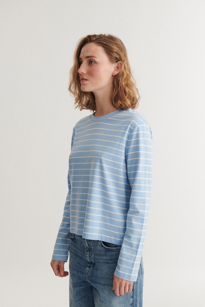 Basic Apparel Raja LS Stripe Tee T-shirts 871 Frozen fjord / whisper white